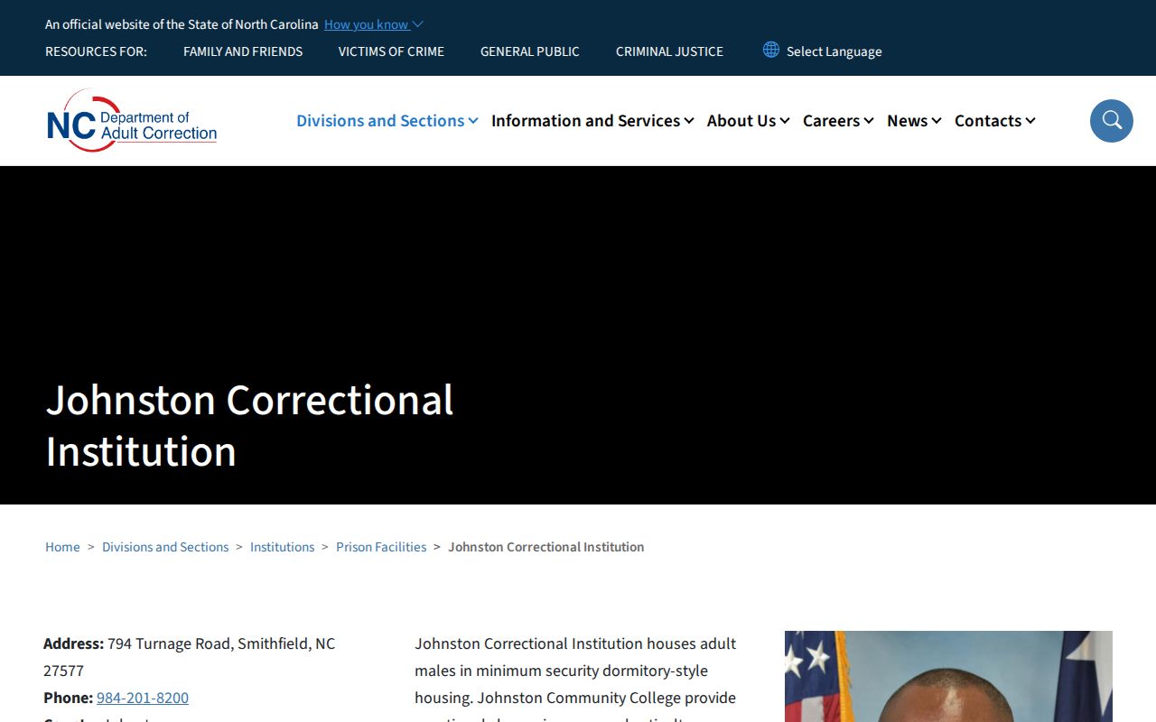 Johnston Correctional Institution offender release records and facility page