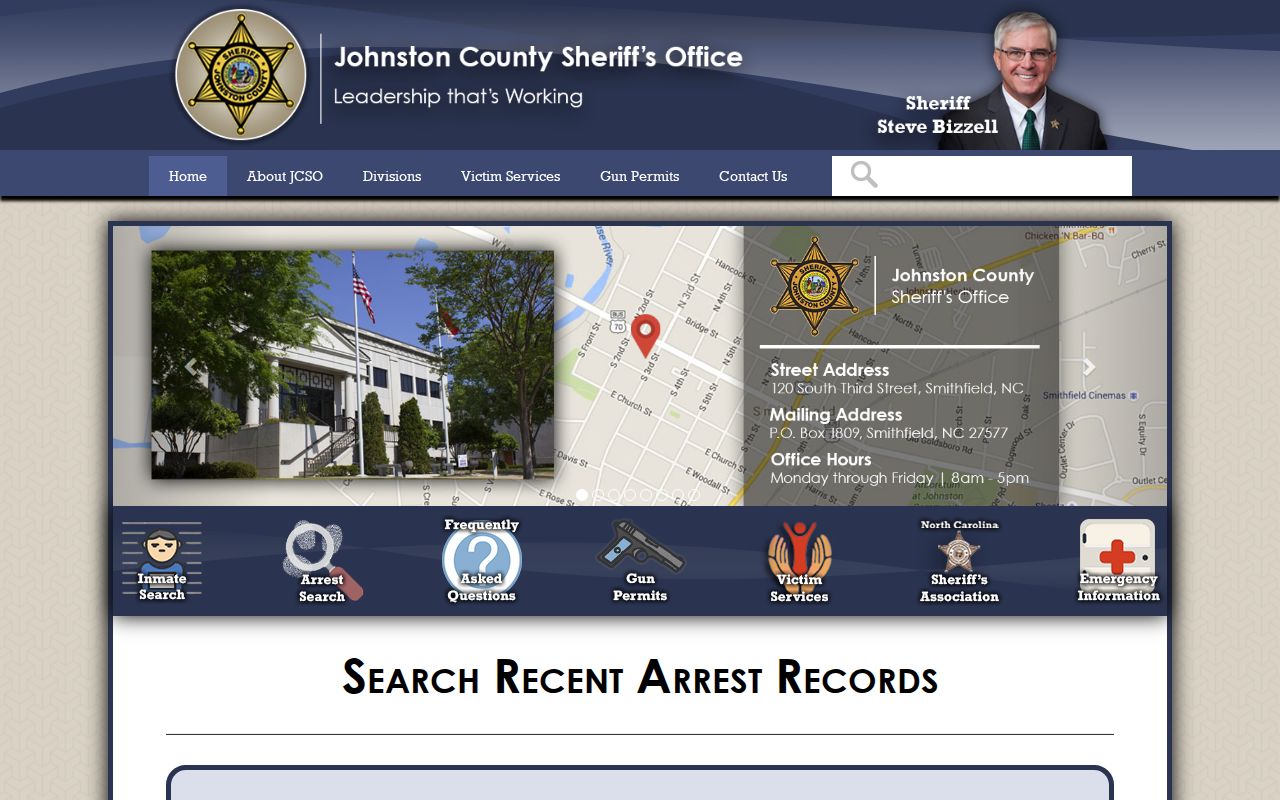 Johnston County recent-arrest search used to locate a booking photograph