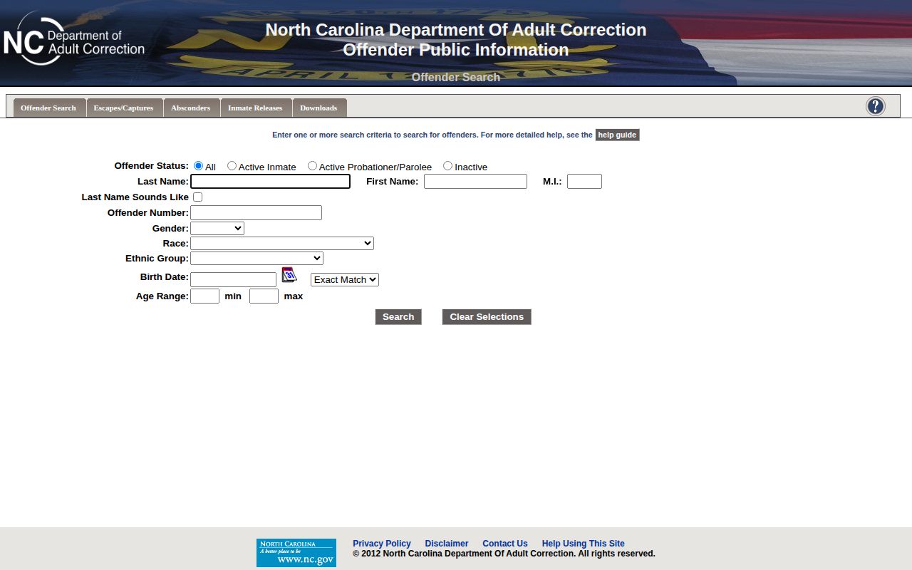 Johnston County released inmate NC DAC offender search status filters