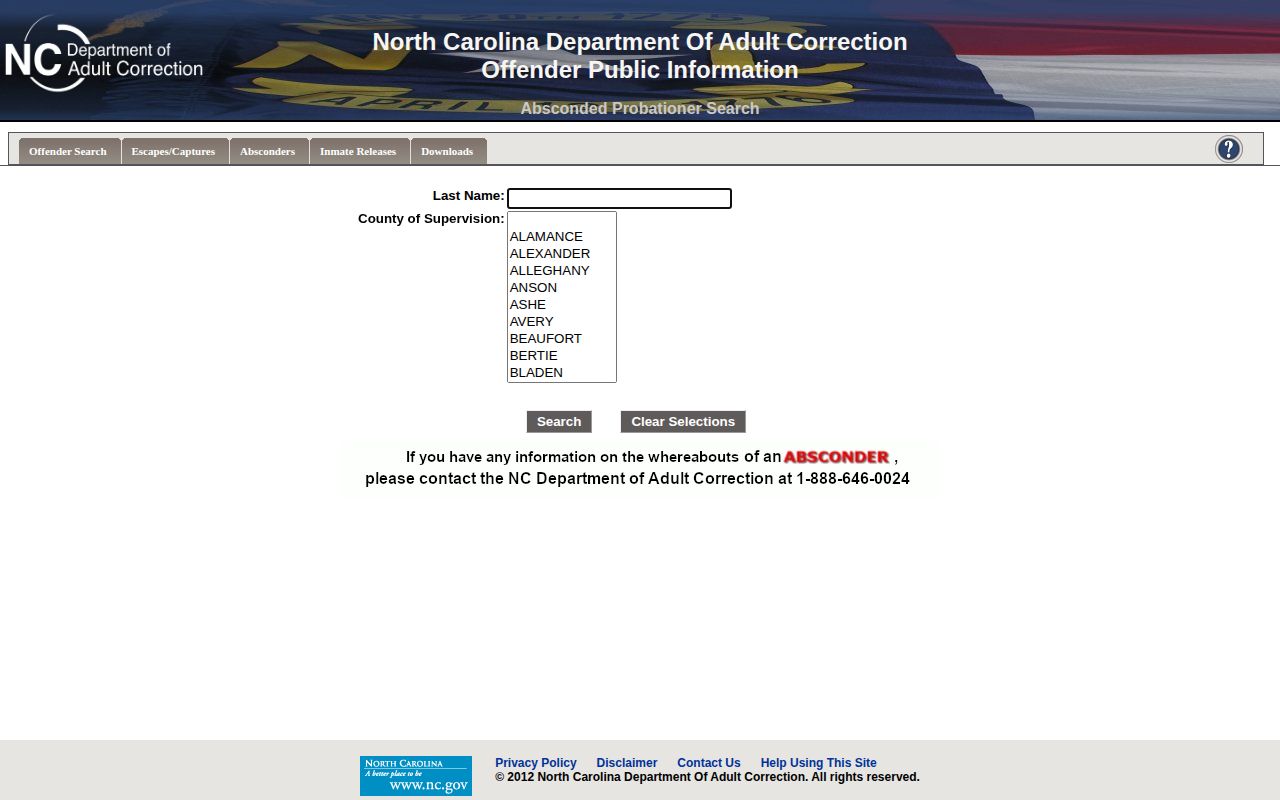 Johnston County parole and probation absconder search in NC DAC